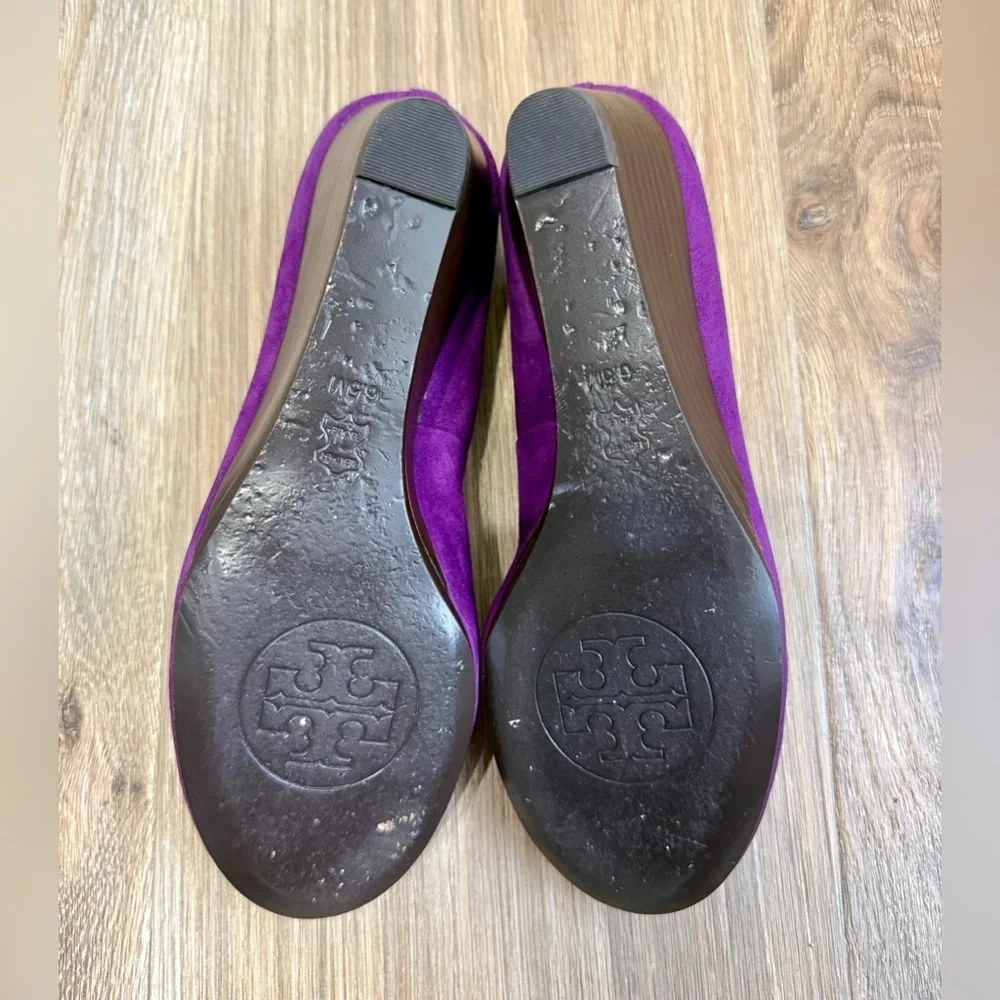 Tory Burch Size 6.5M Purple Suede Wedge Ballet Flats